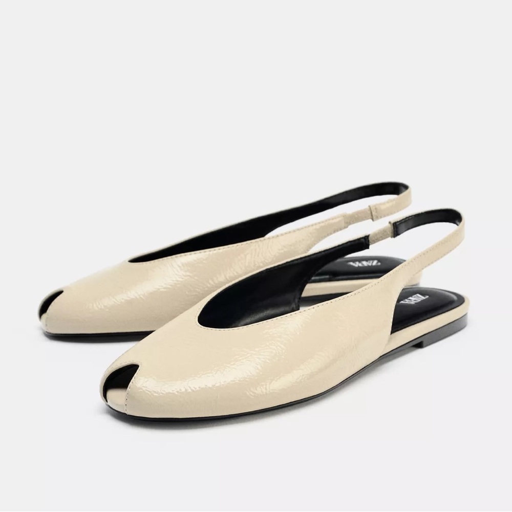 Zara ivory cream peep toe slingback flats